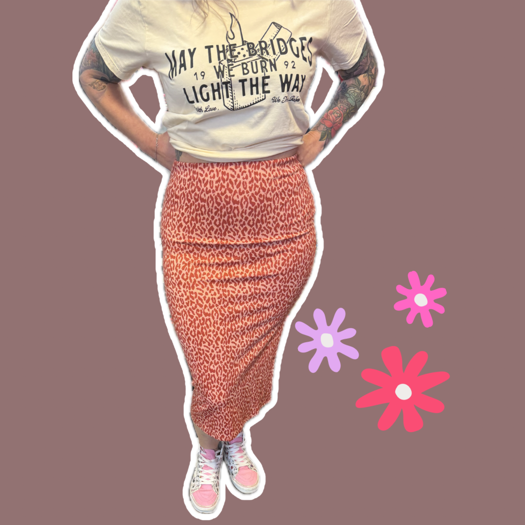 Animal Print High Waisted Midi Skirt