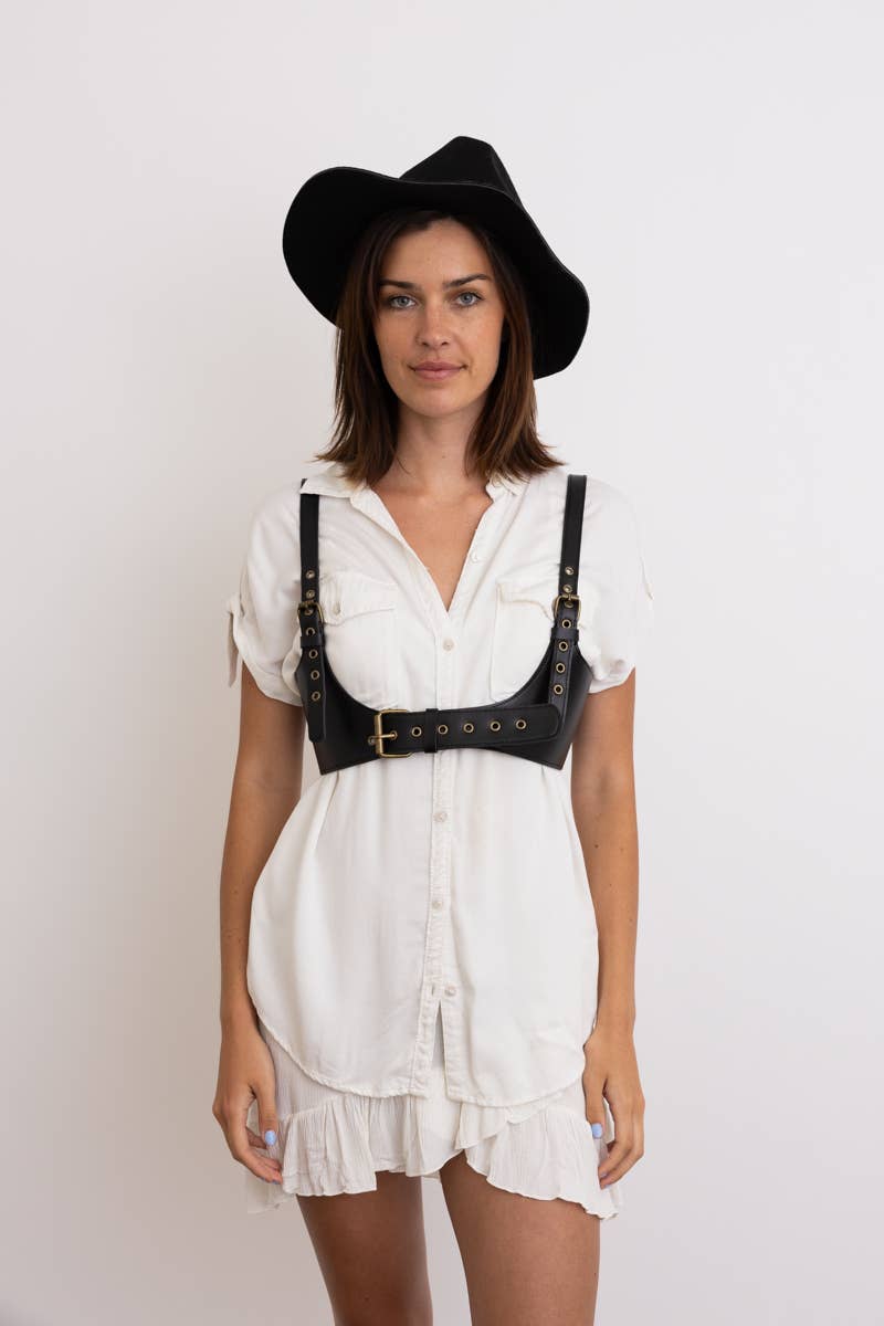 Punk Style Black Leather Harness Belt - Adjustable Straps