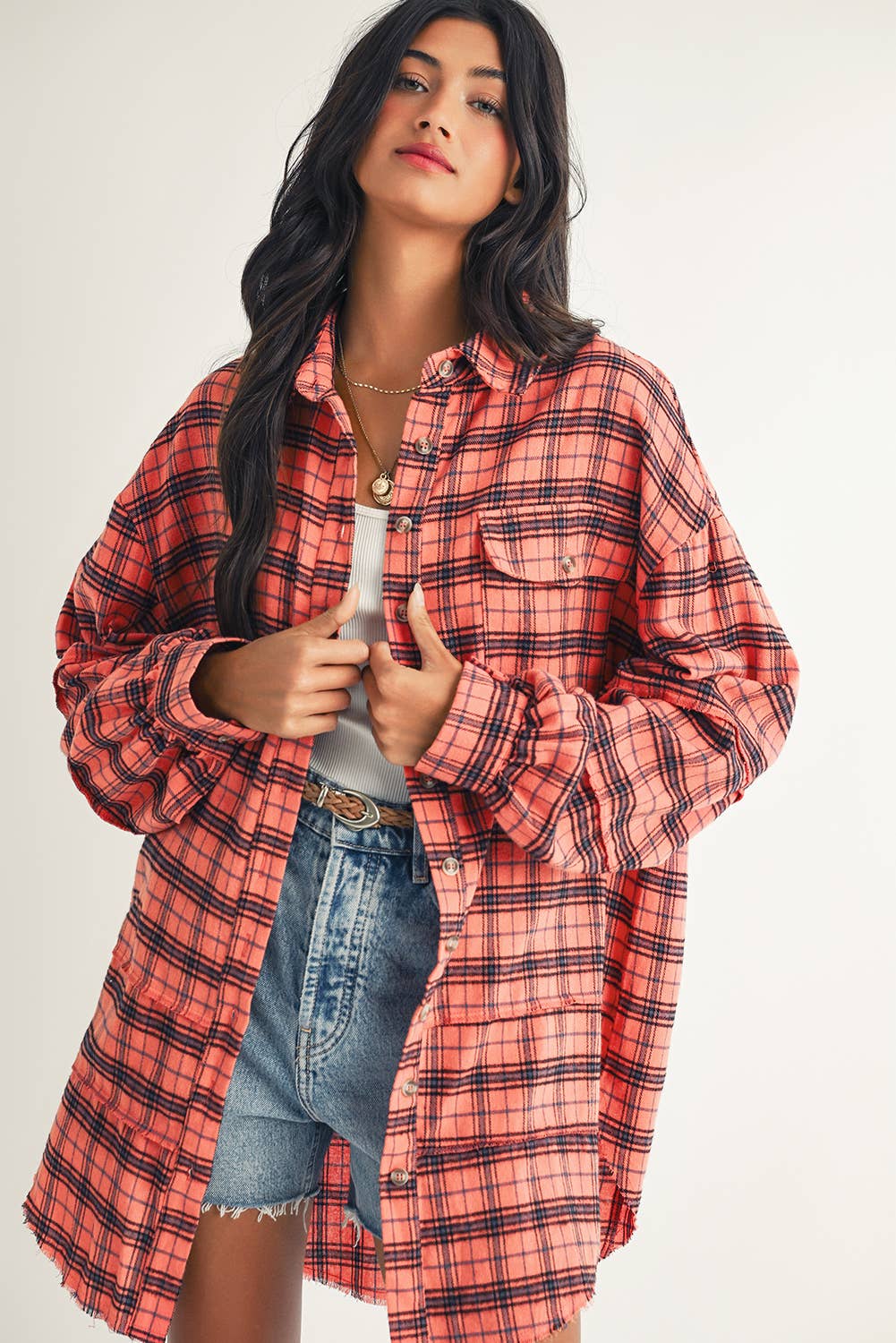 Long Sleeeve Side Split Distressed Shirt