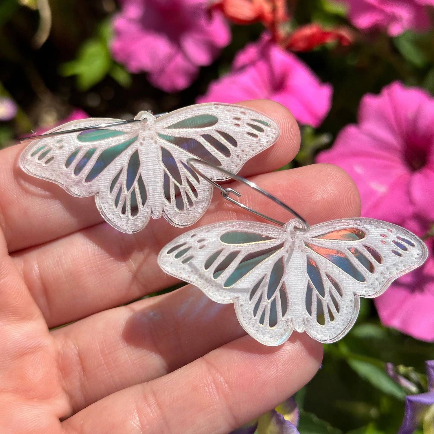 Iridescent Monarch Butterfly Hoop Earrings