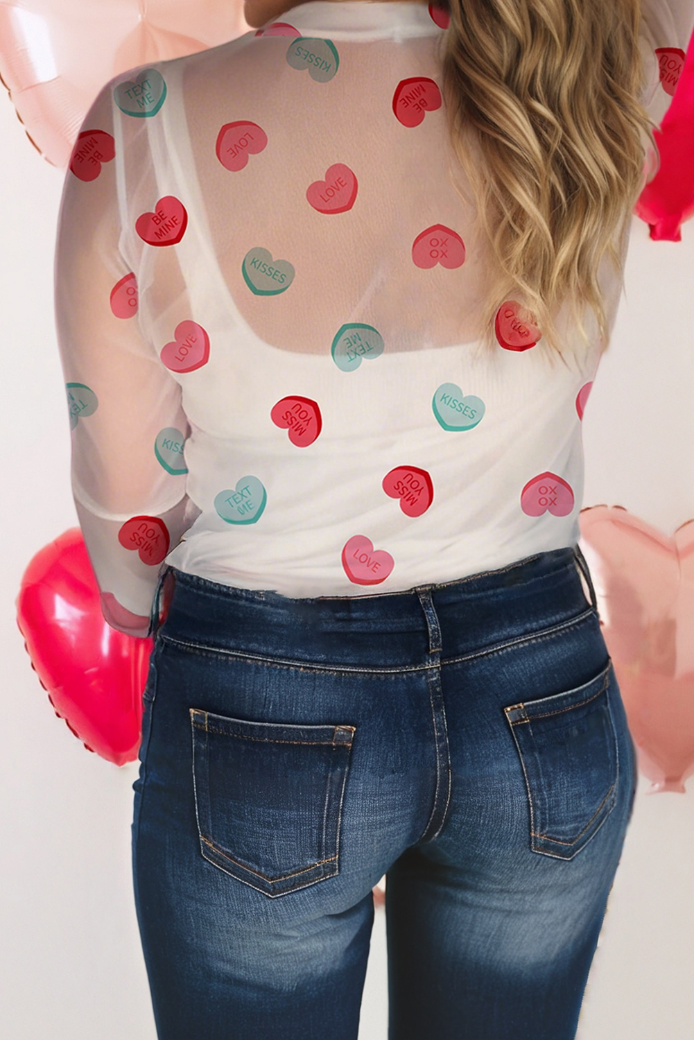 Sweet Hearts Mesh Long Sleeve Top
