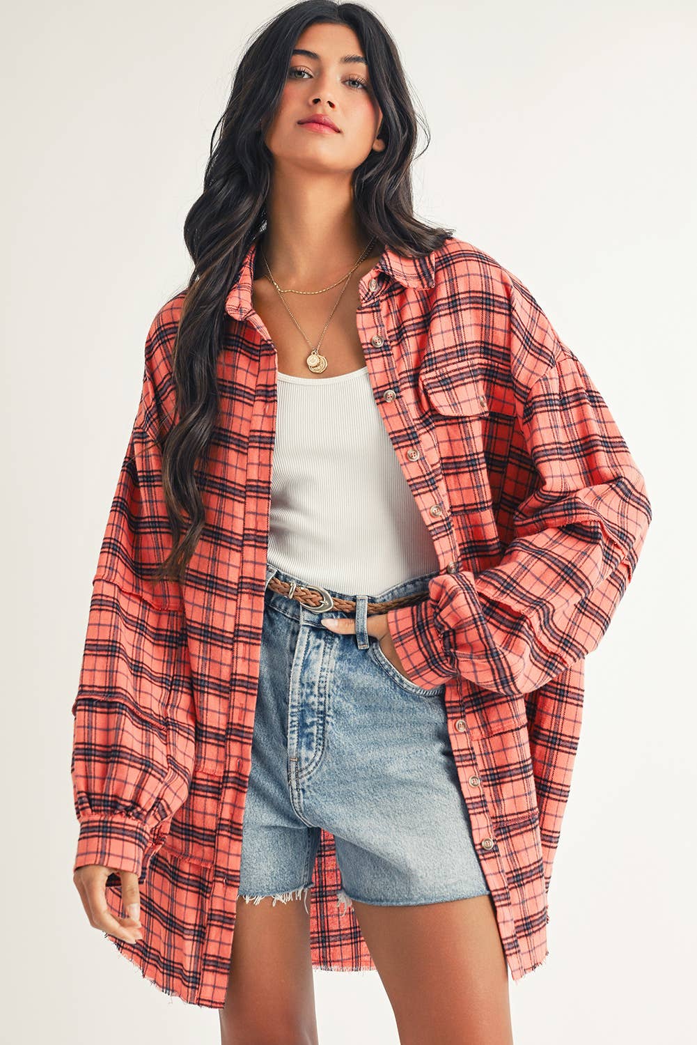Long Sleeeve Side Split Distressed Shirt