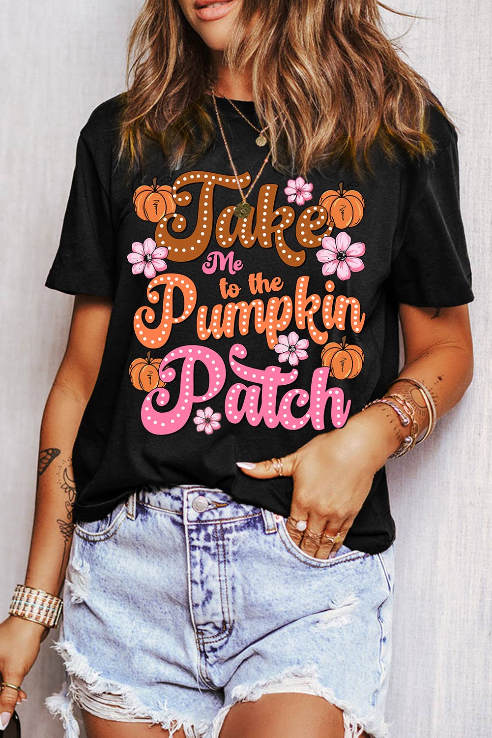 Take Me To The Pumpkin Patch Flower Print T-Shirt
