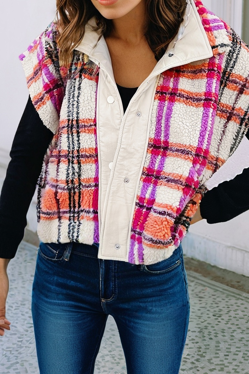 Sherpa Plaid Jacket Vest