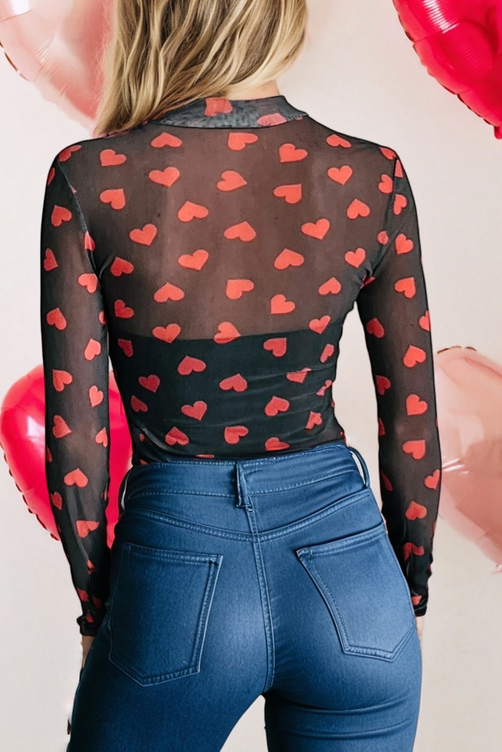 Heart Mesh Long Sleeve Top