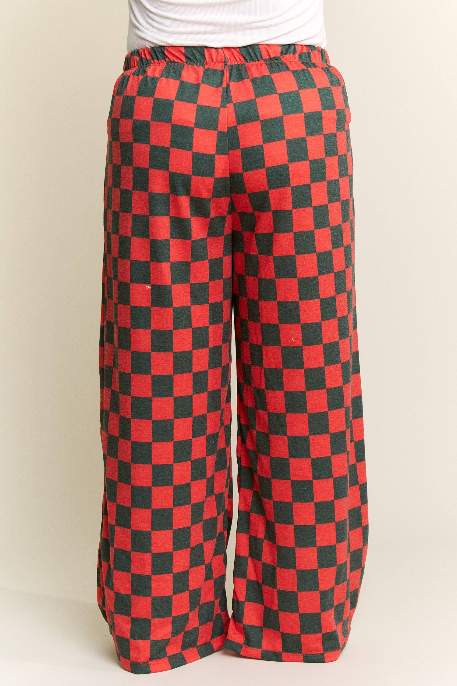 High Waisted Checkered Straight Leg Knit Pants