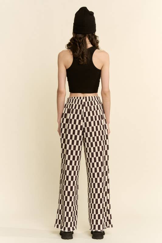 Retro Checkered Wide-Leg Pants