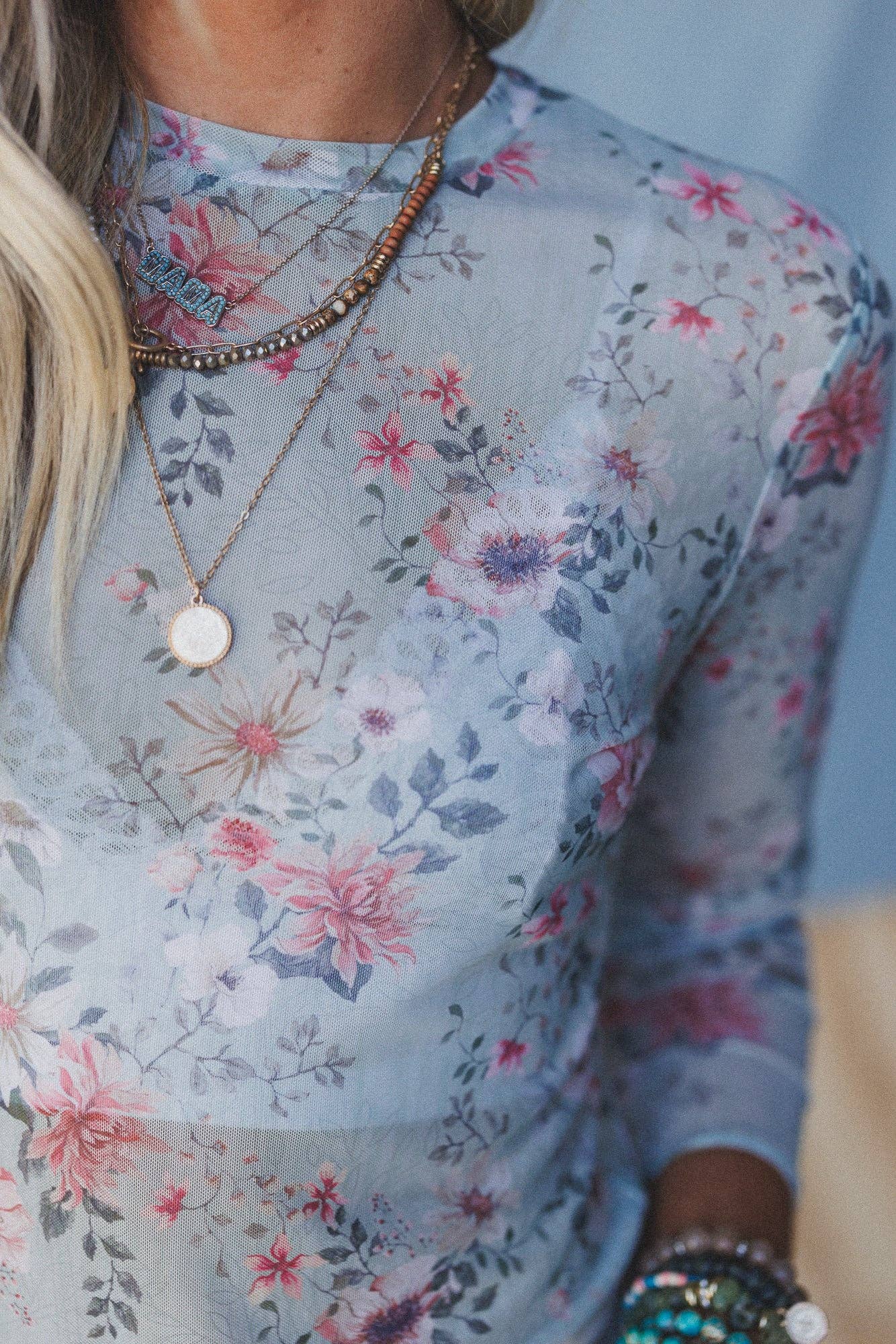 Floral Mesh Long Sleeve Top