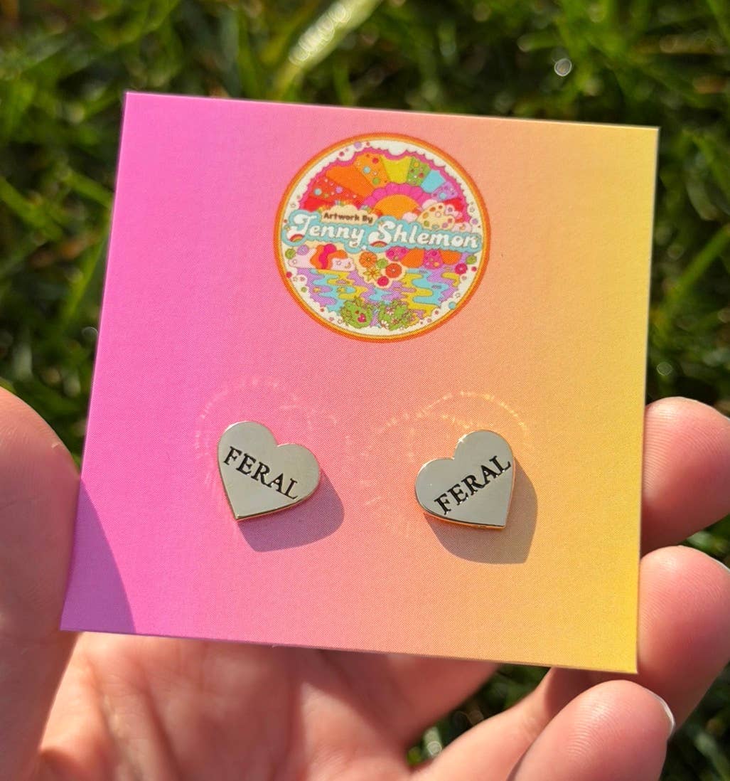 Golden Enamel Feral Heart Stud Earrings