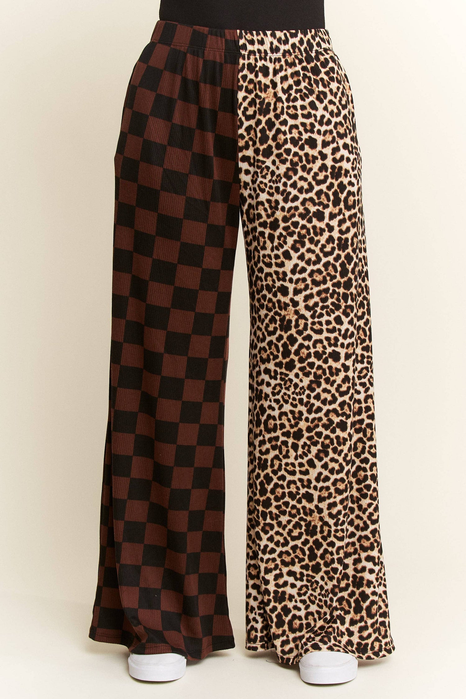 Plus Size Split Decision Leapard Checkered Pants