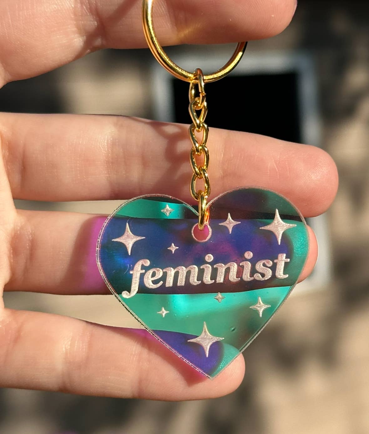 Feminist Iridescent Acrylic Keychain