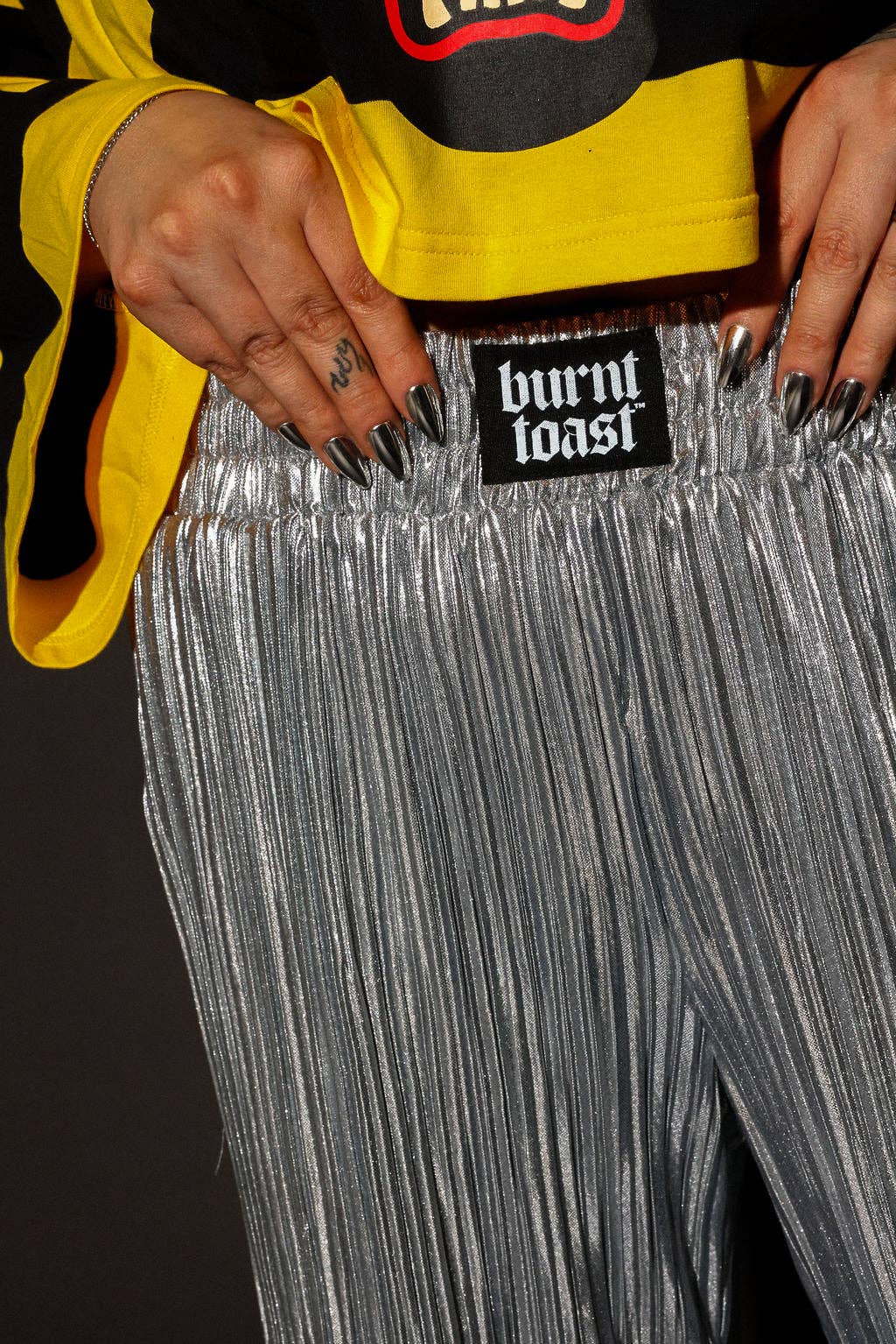 Heavy Metal Silver Metallic Plissé Pants