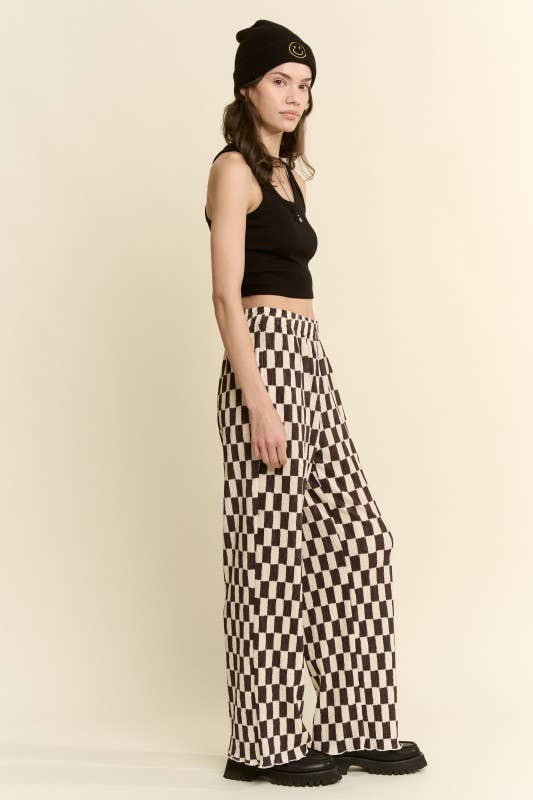 Retro Checkered Wide-Leg Pants