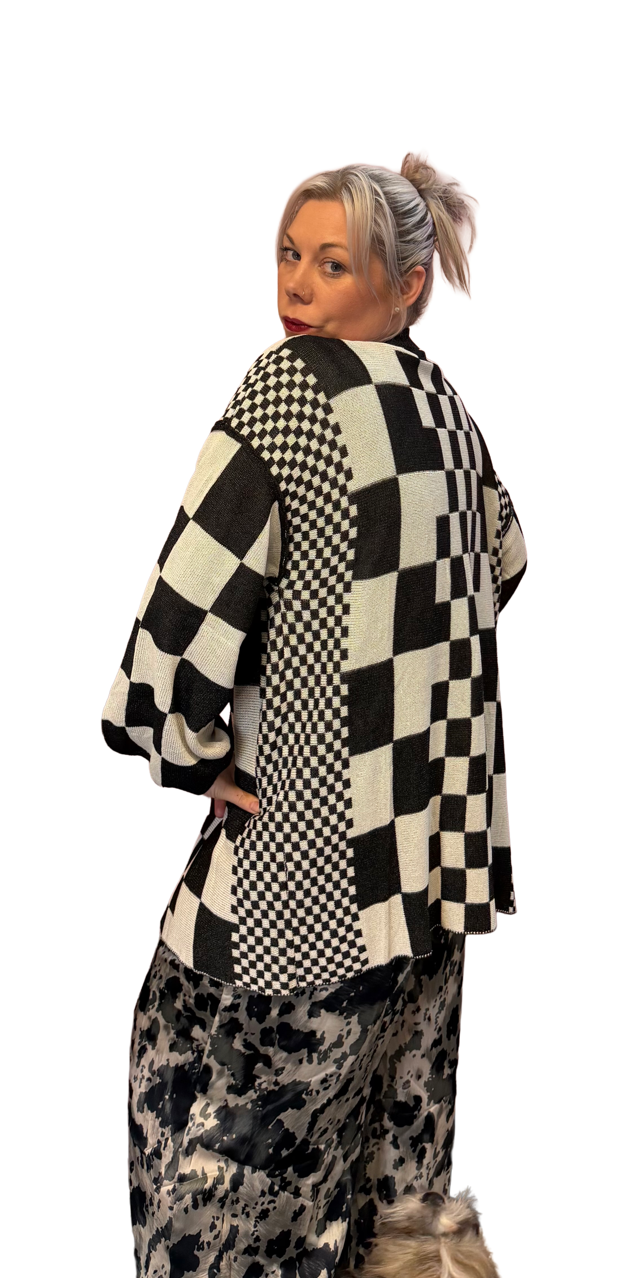 Checkerboard Loose Fit Cardigan