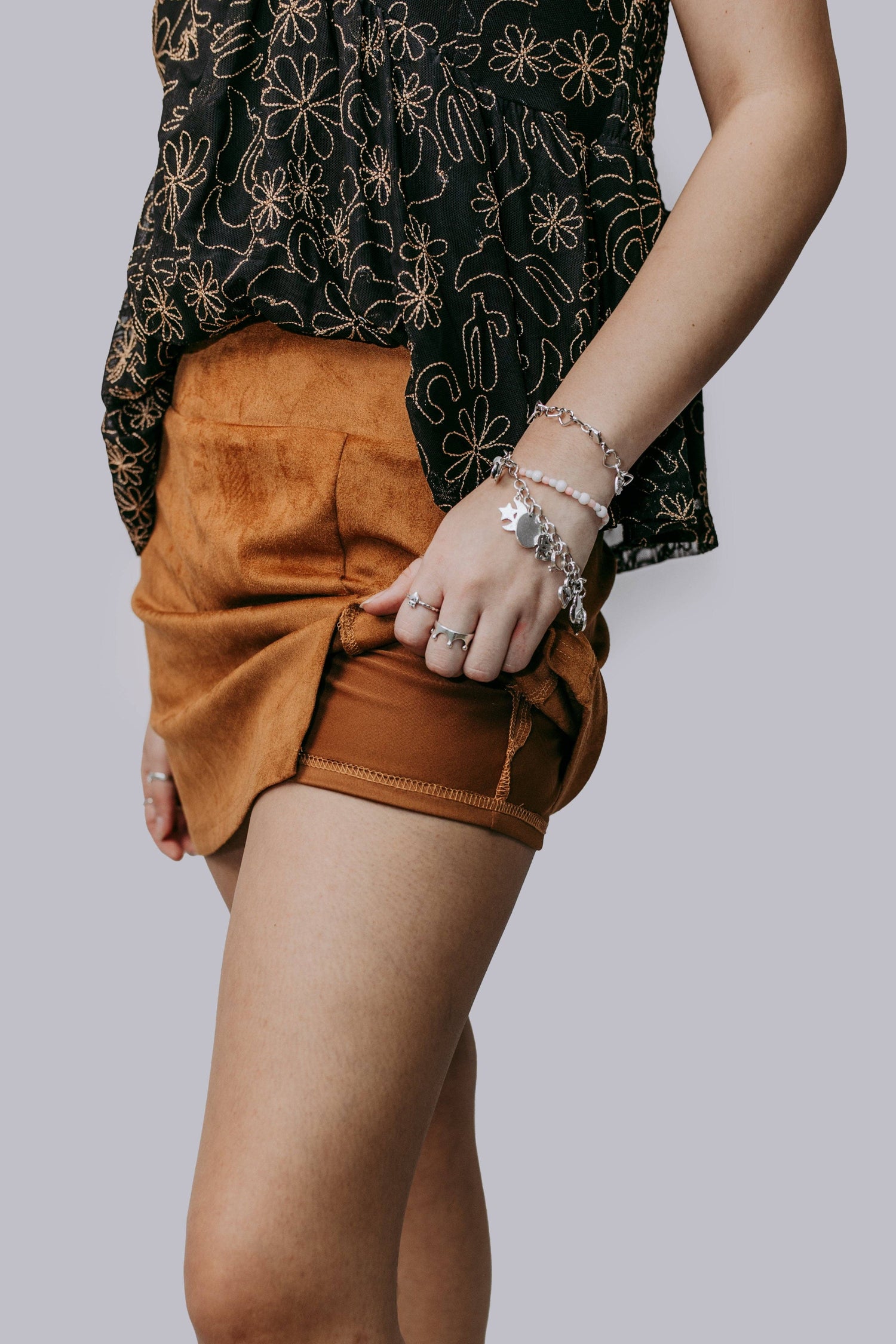 Suede Side Slit Skort