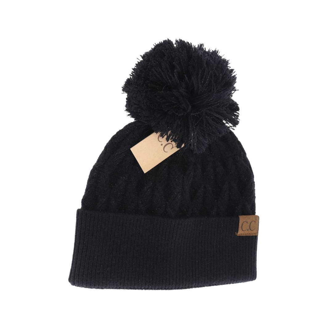 Lurex Cable Knit Pom C.C Beanie