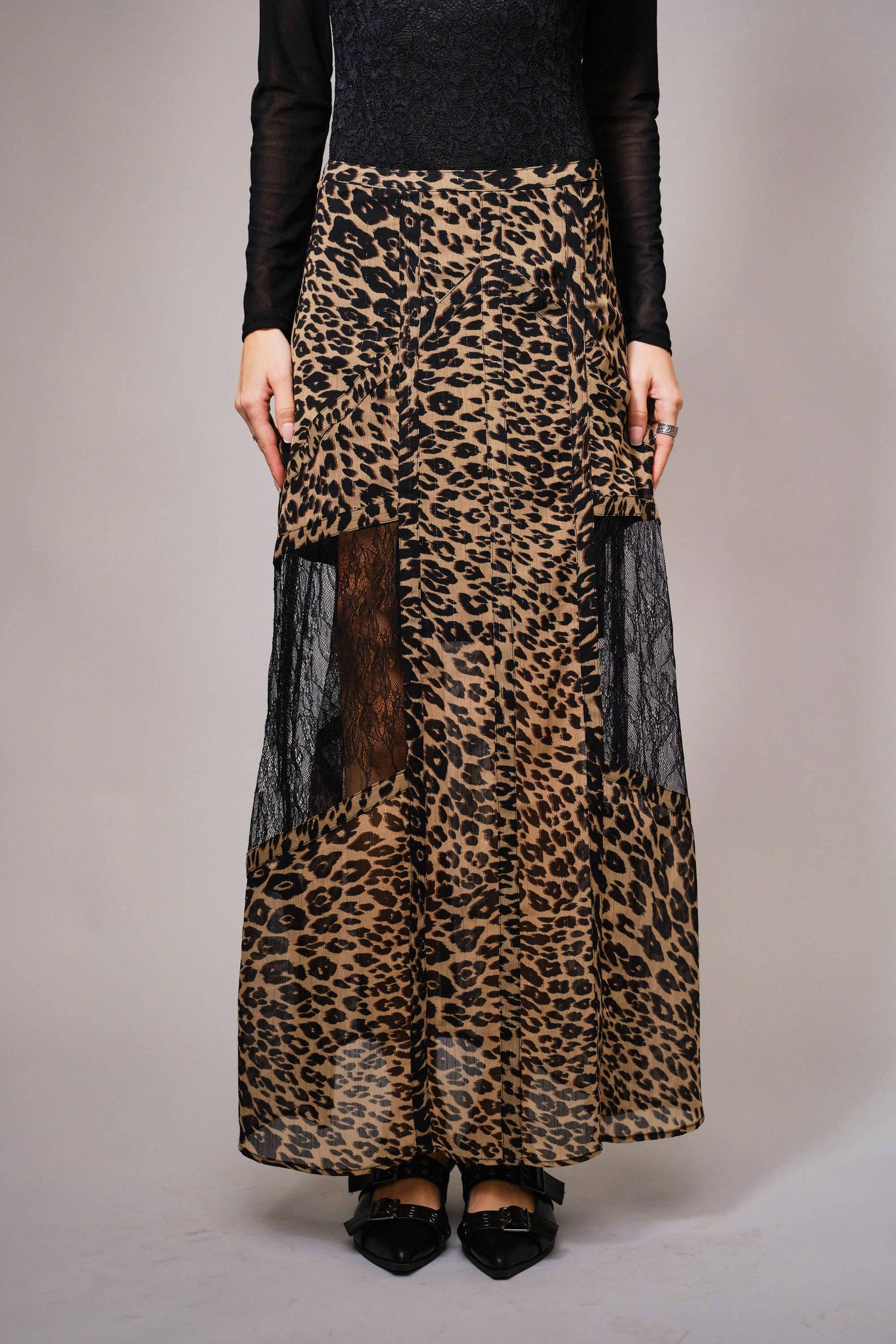 Leopard Lace Panel Maxi Skirt