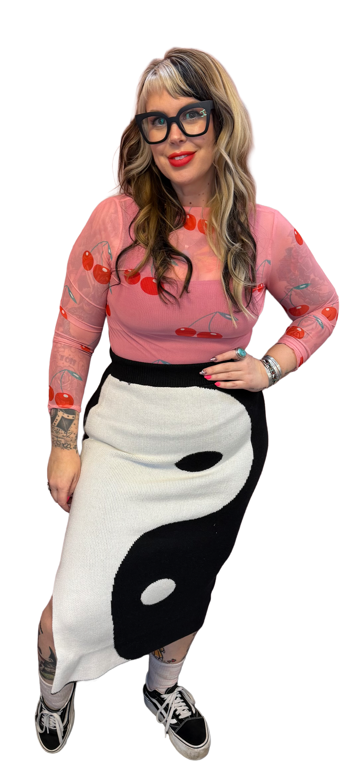 Cherry Mesh Long Sleeve Top