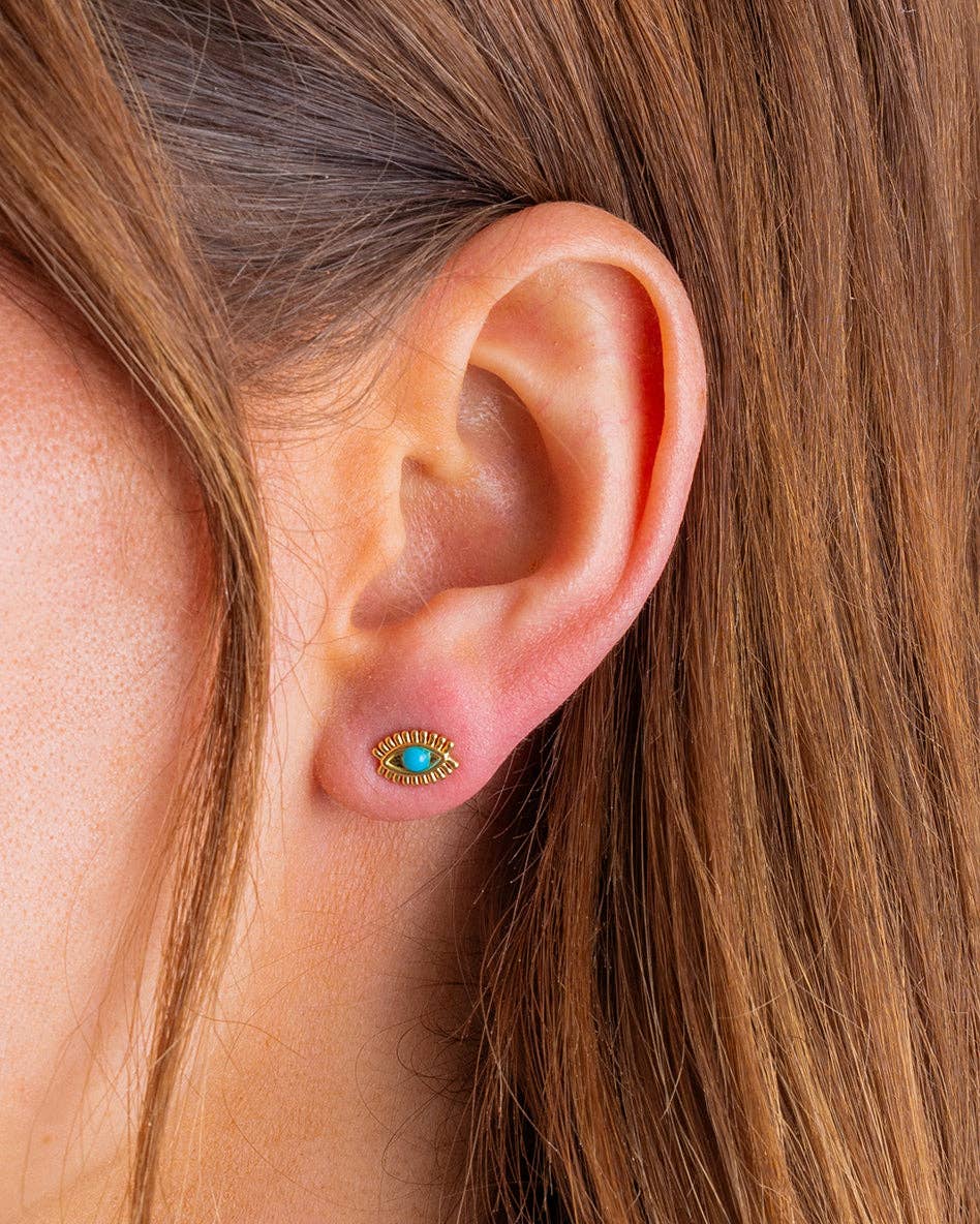 Gold-Plated w/ Turquoise Stones - Stud Earrings