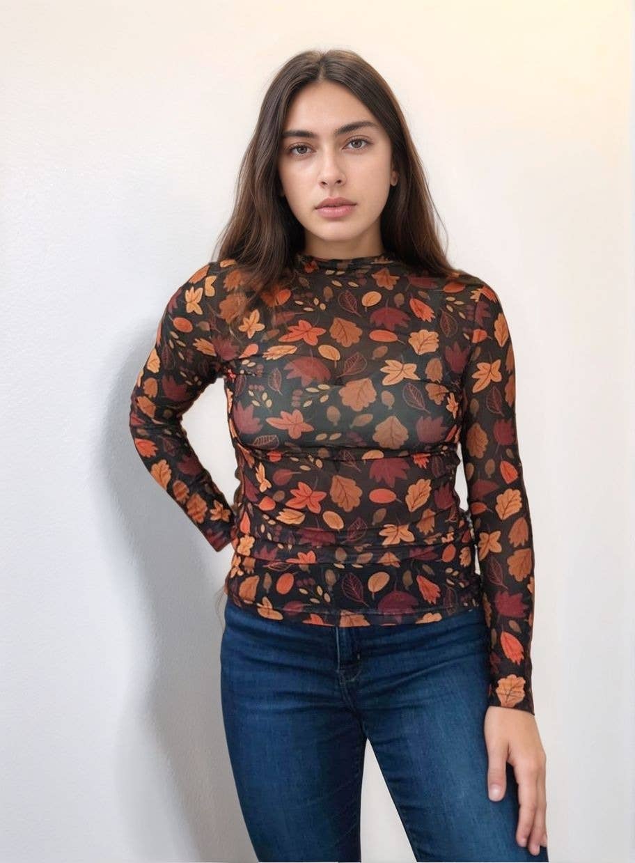 Fall Leaves Mesh Top