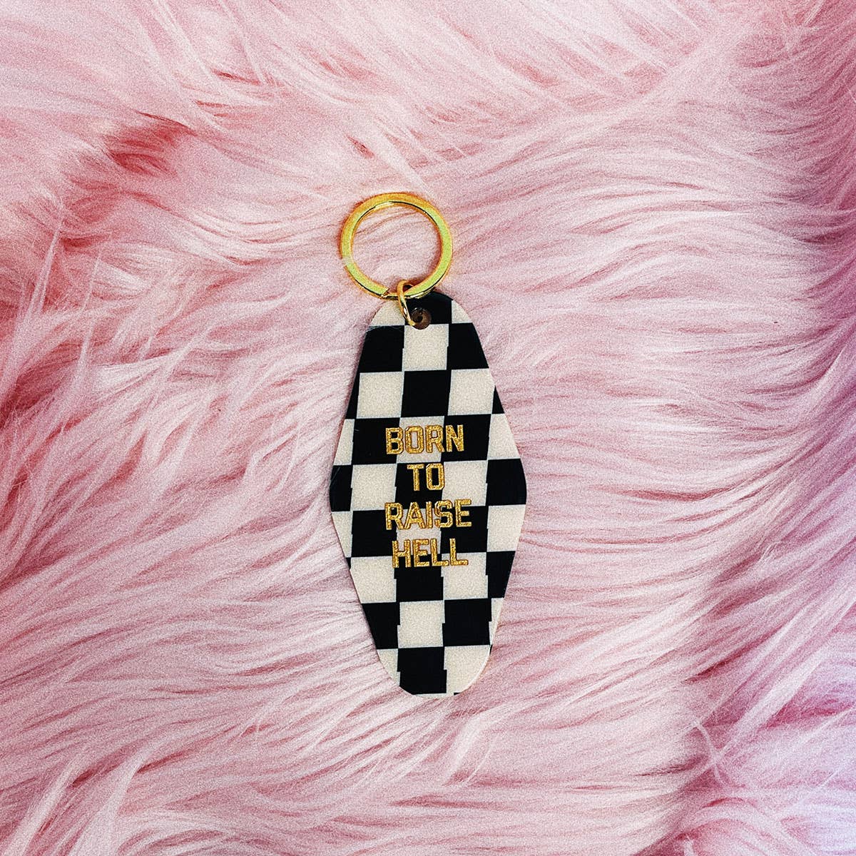 Golden Gems - Born to Raise Hell Checkered Keychain