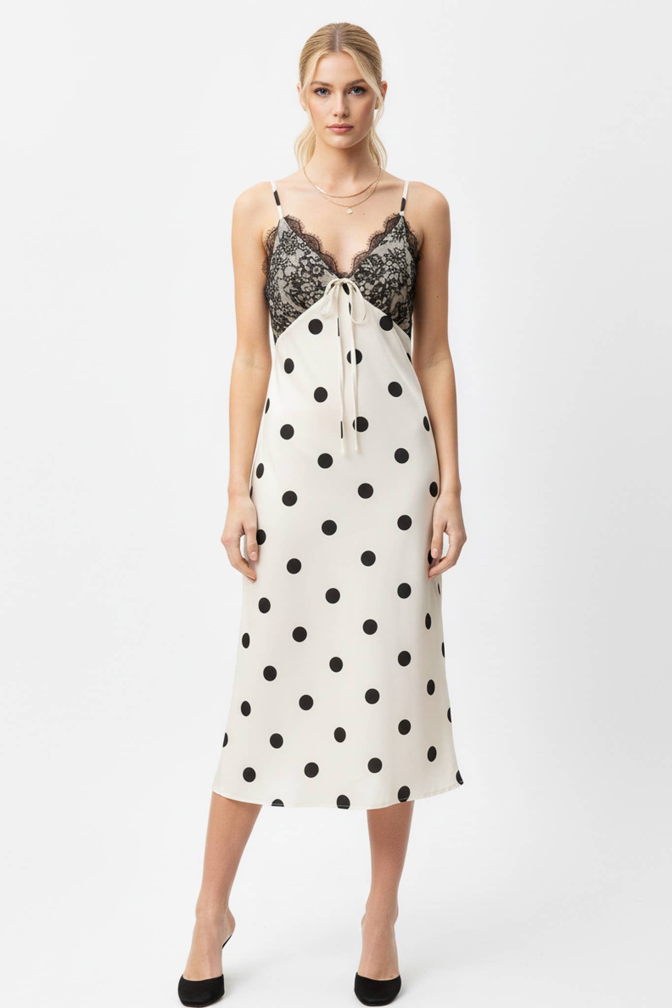 Polka Dot Sleeveless Slip Midi Dress
