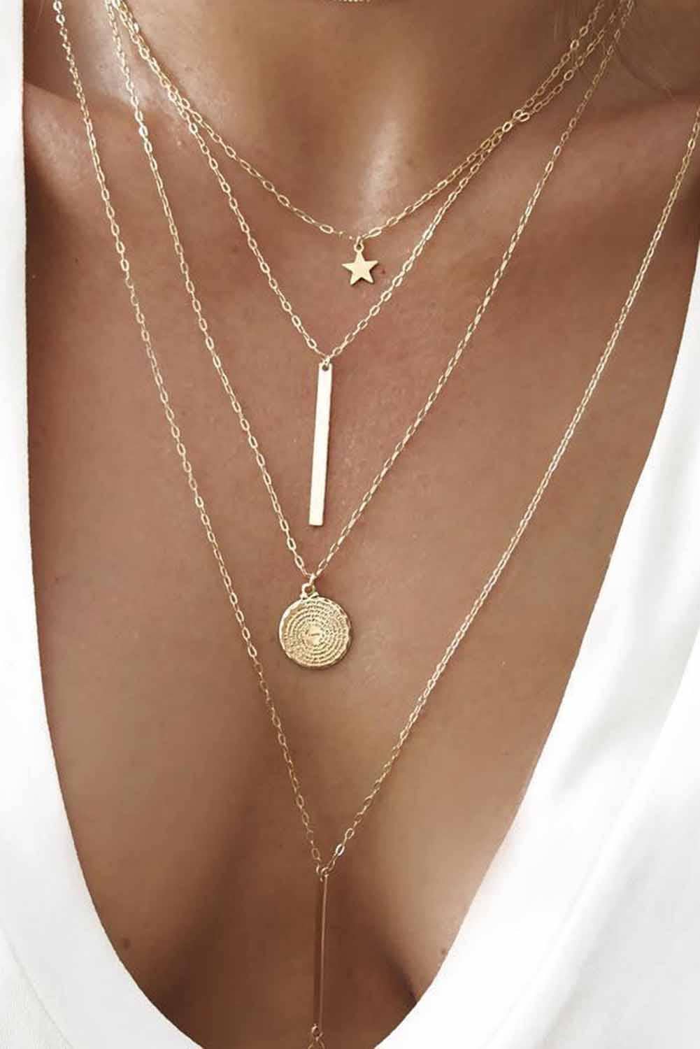 Boho Multi-Layered Star Pendant Plated Necklace
