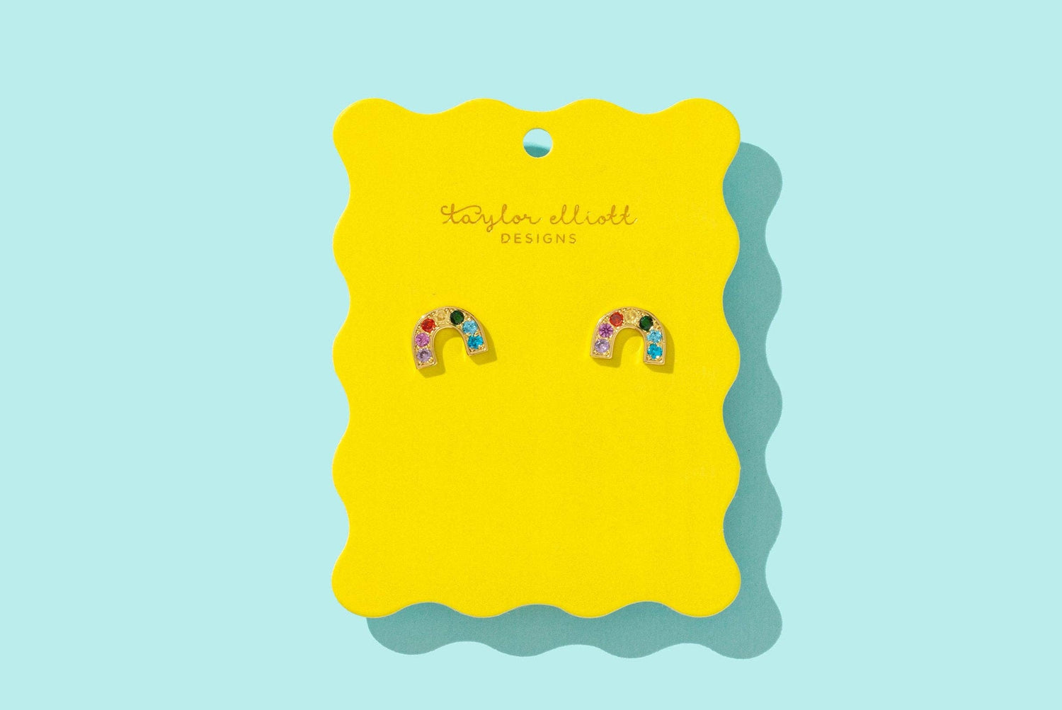 Gold Rainbows w/Multi-Colored Gems - - Stud Earrings
