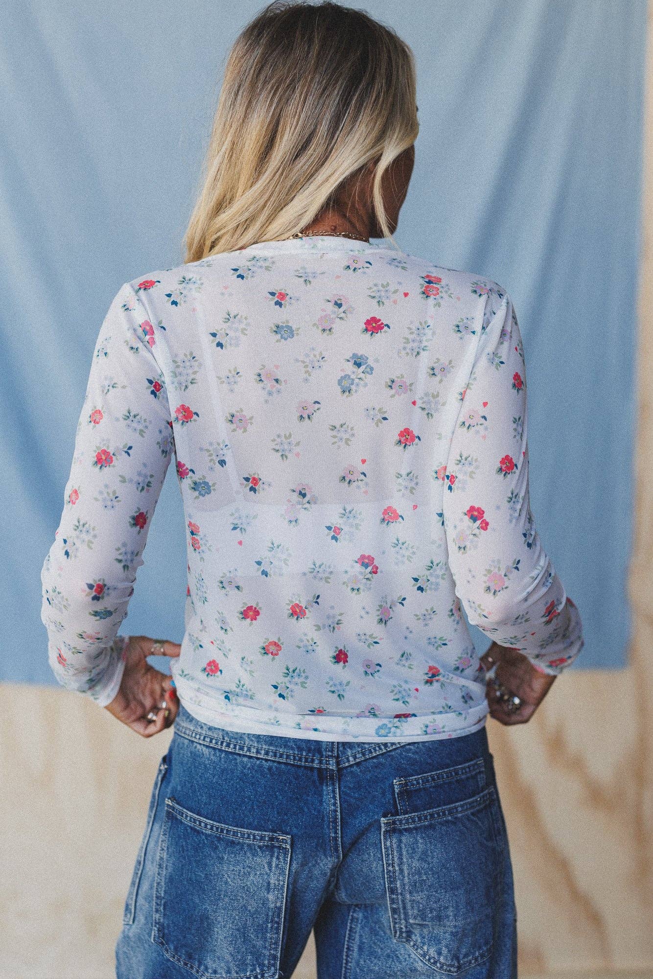 Floral Mesh Top Long Sleeve