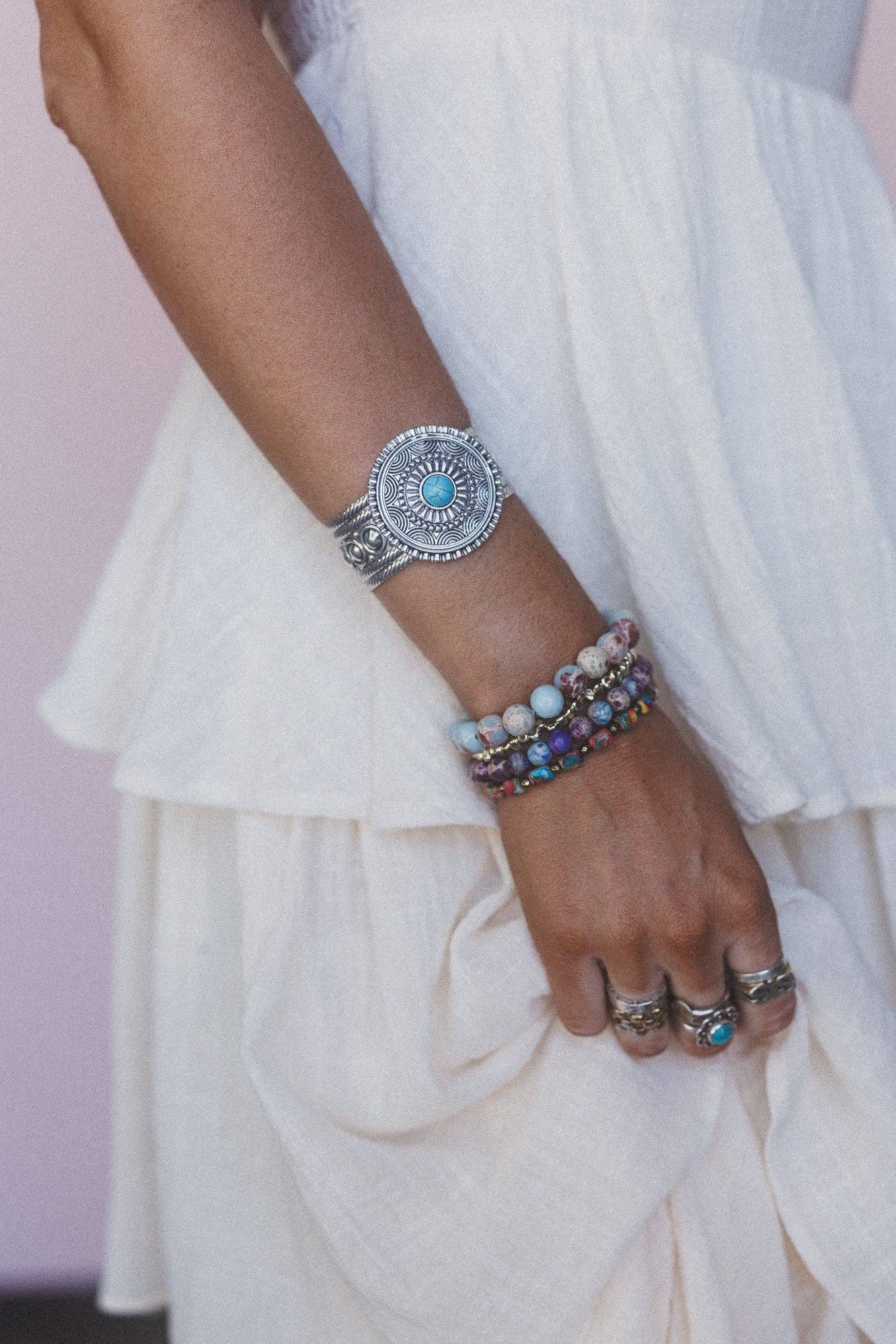 Desert Sunstone Stamped Cuff Bracelet - Turquoise