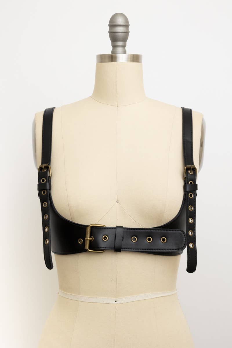 Punk Style Black Leather Harness Belt - Adjustable Straps