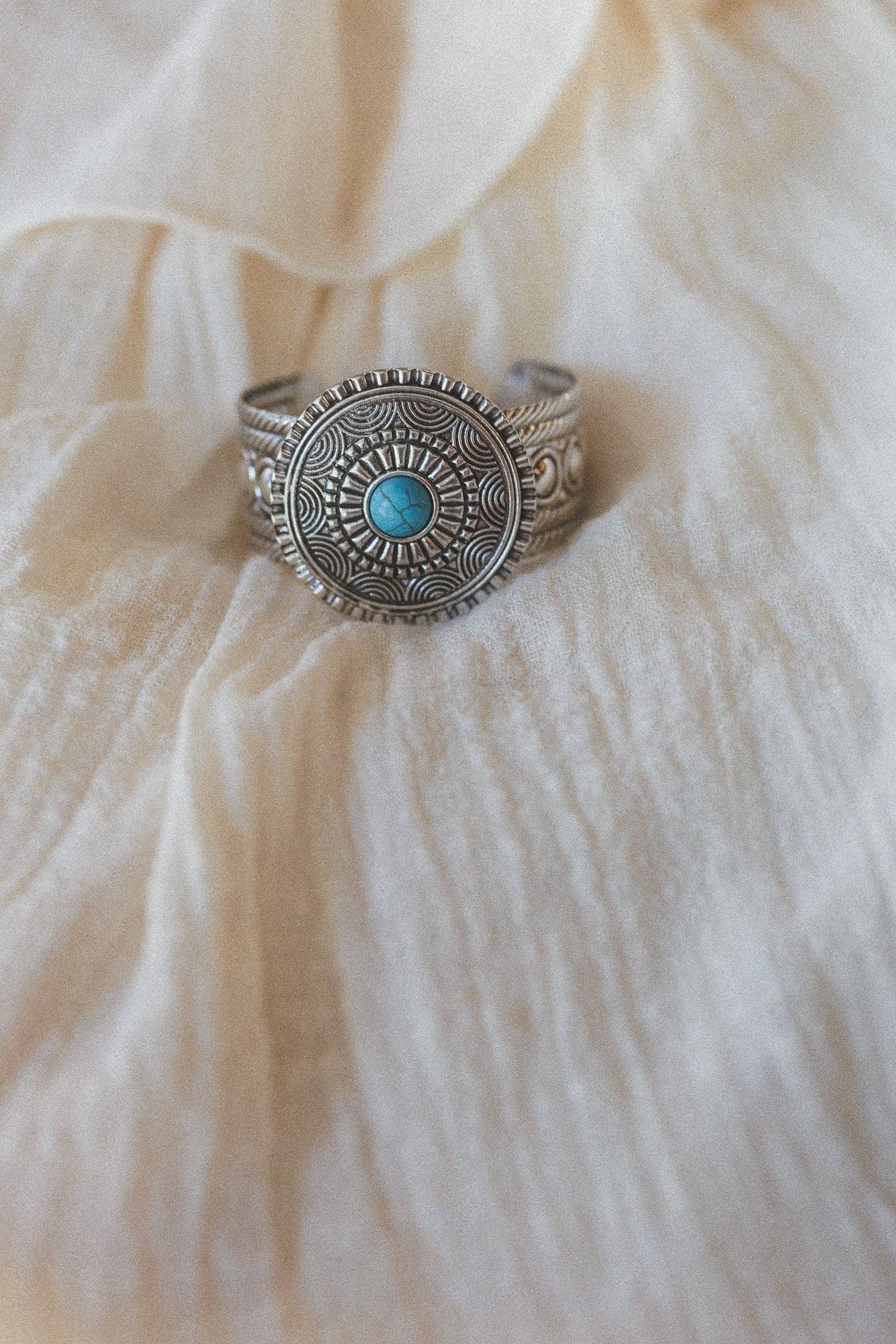 Desert Sunstone Stamped Cuff Bracelet - Turquoise