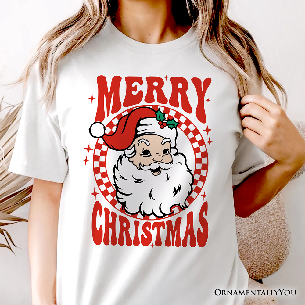 Merry Christmas Santa T‑Shirt, Retro Red Checkered Tee