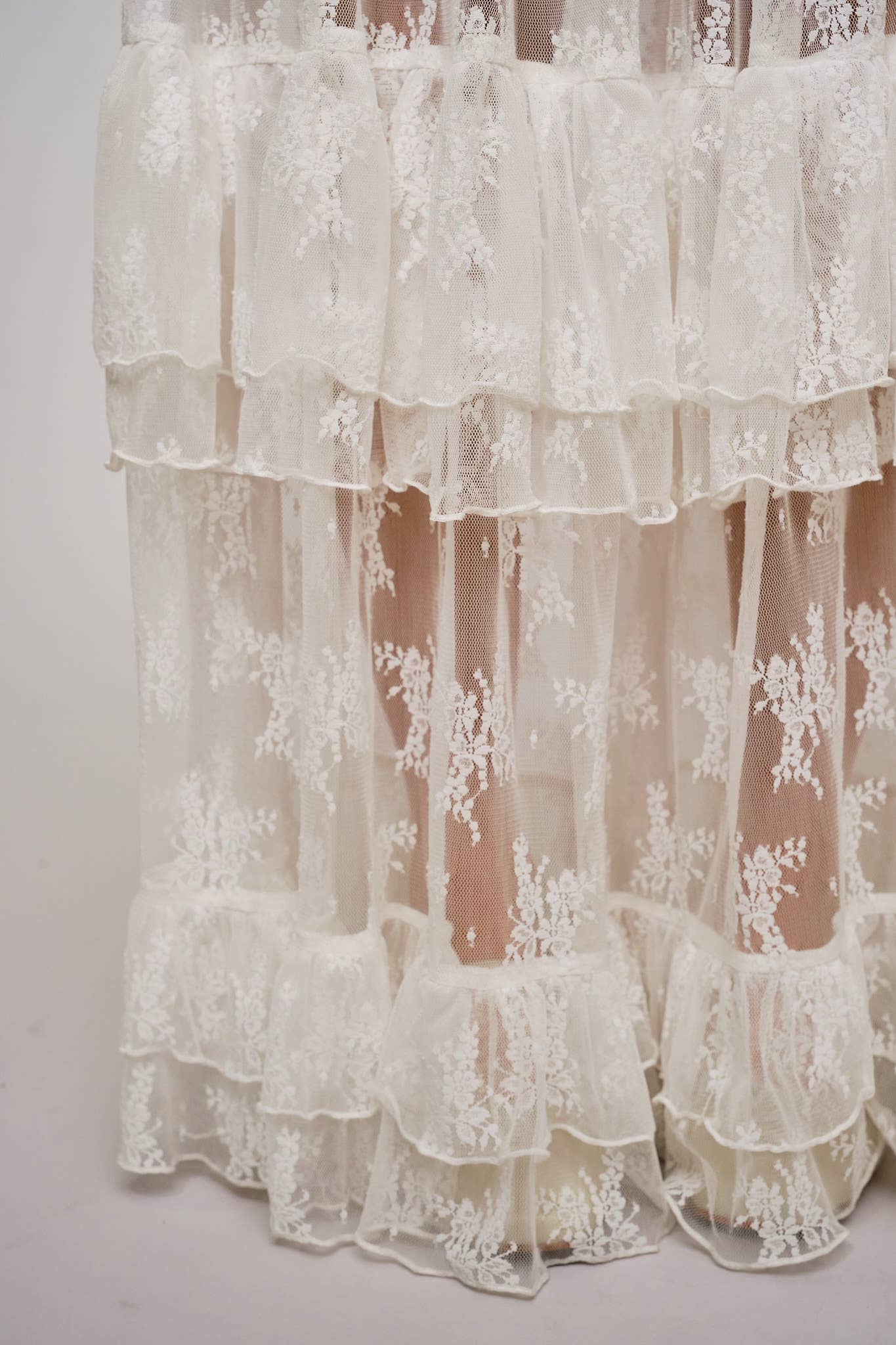 Sheer Lace Tiered Maxi Skirt